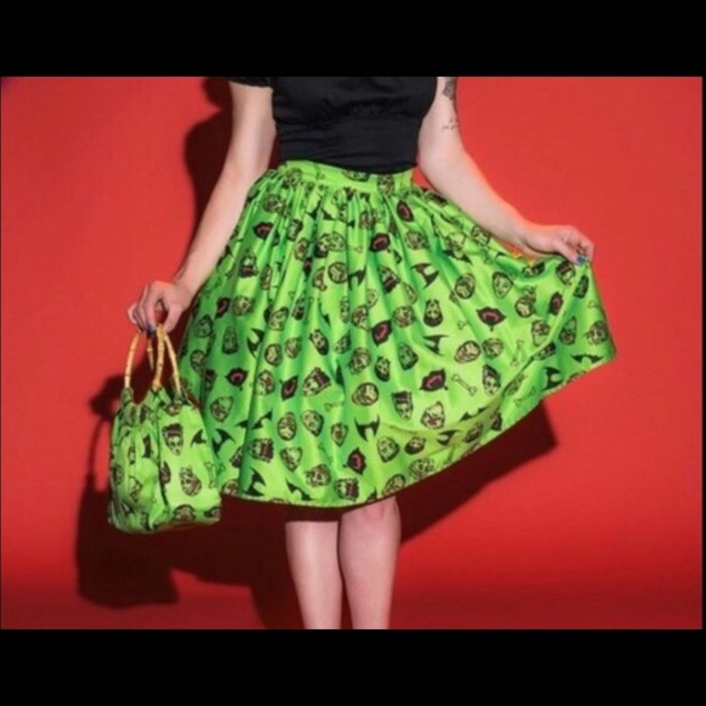 Deadly Dames Micheline Pitt Monster Print Skirt